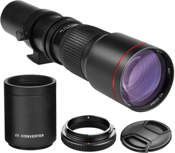 High-Power 500mm/1000mm f/8 Manual Telephoto Lens for 80D, 90D, Rebel T3, T3i, T5, T5i, T6i, T6s, T7, T7I, T8I, SL3, 60D, 70D, 5D, EOS5D IV, 6D II, 7D II SLR Cameras