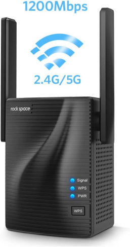 Signal detectors are suitable for fishing purposes rockspace 1200Mbps WiFi Repeater (AC1200)-WiFi Range Extender Supports WPS One Button Setup with 2 External Antennas (Matte Black)