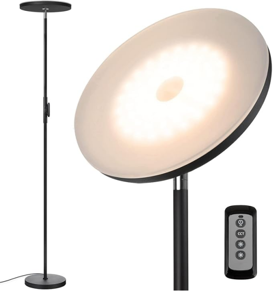 JOOFO Floor Lamp,30W/2400LM Sky LED Modern Torchiere 3 Color Temperatures Super Bright-Tall Standing Pole Light with Remote & Touch Control for Living Room,Bed Room,Office (Black)
